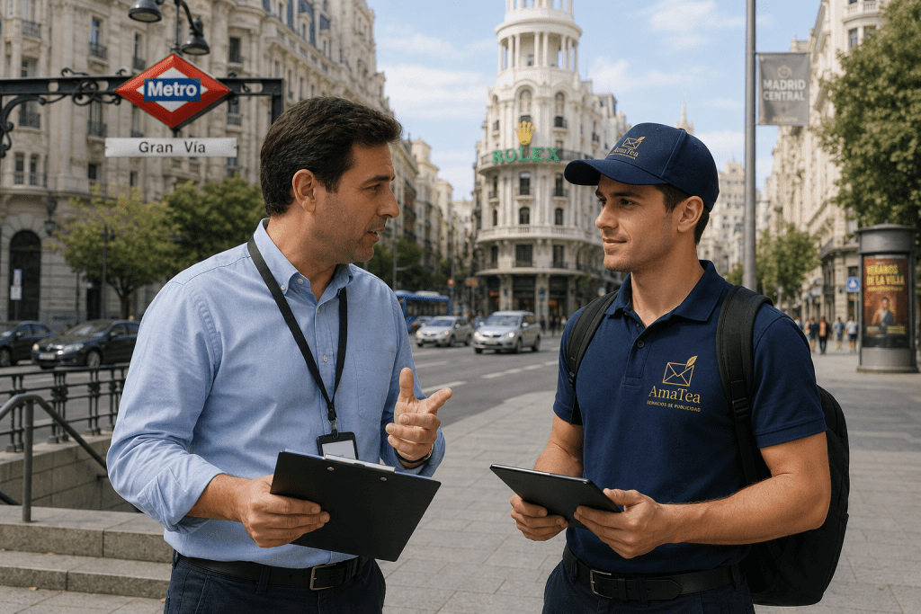 Control y supervisión de una campaña de reparto de folletos con checklis e informes, servicio de buzoneo en Madrid y alrededores.